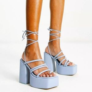 ASOS Daisy Street Light Blue Strappy Platforms Size 7